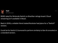 Tez2’s leak about Red Dead Redemption 2 on Nintendo Switch (Image via Sportskeeda)